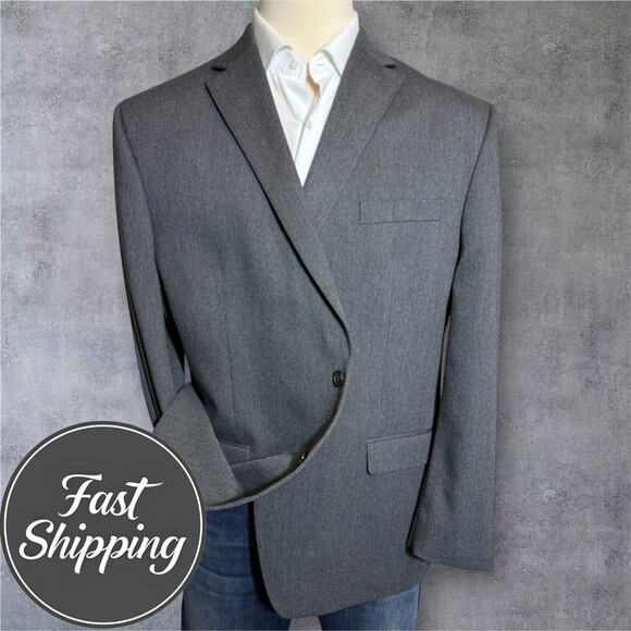 CHAPS Regular fit Mens Blazer Sport Coat Two Button Jacket 48R Gray/Brown Suits - Picture 1 of 11